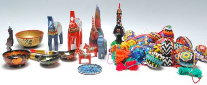 A good vintage 20th century Mexican folk art items to include hand painted farm animals, good work