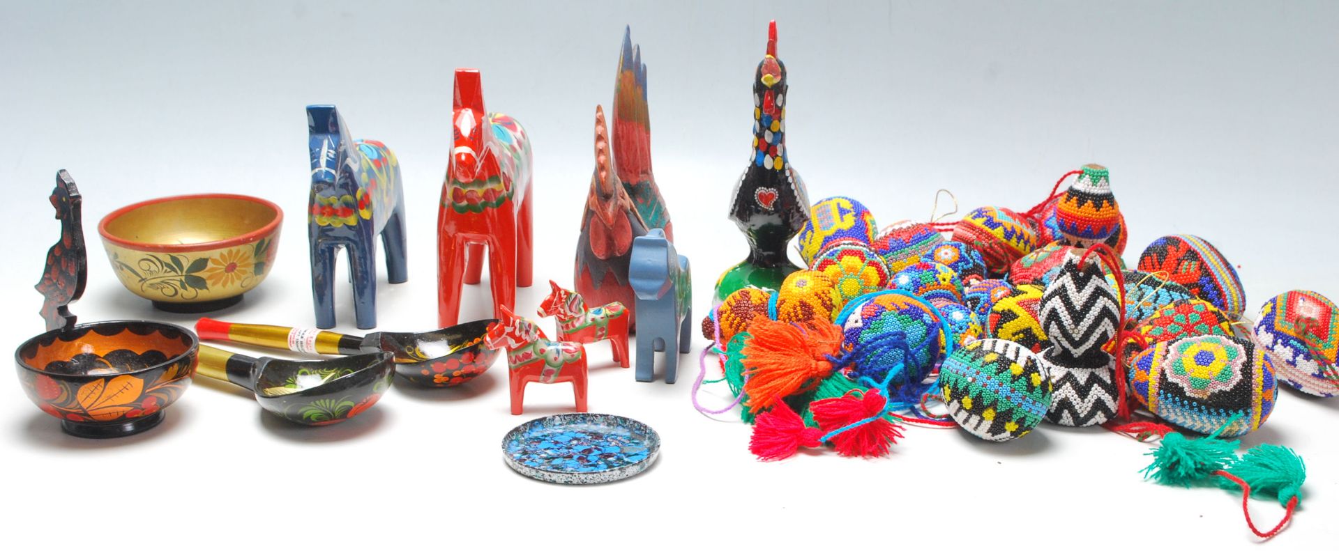 A good vintage 20th century Mexican folk art items to include hand painted farm animals, good work