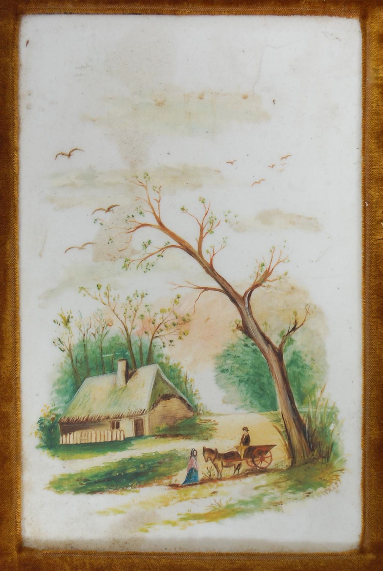 A group of antique pictures to include a 19th Century needlework landscape scene having an - Bild 3 aus 8