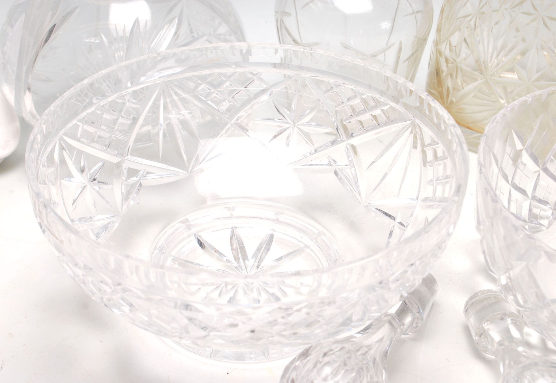 A collection of 20th Century cut glass items to include two large cut glass centrepiece bowls, - Image 6 of 6