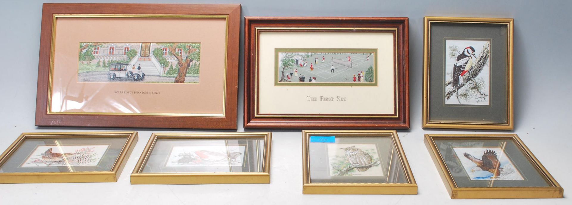 A mixed group of framed and glazed Cash's silk woven miniature pictures / cards to include 'Rolls