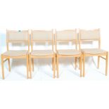 A set of vintage retro 20th Century German made beech wood framed dining chairs having square