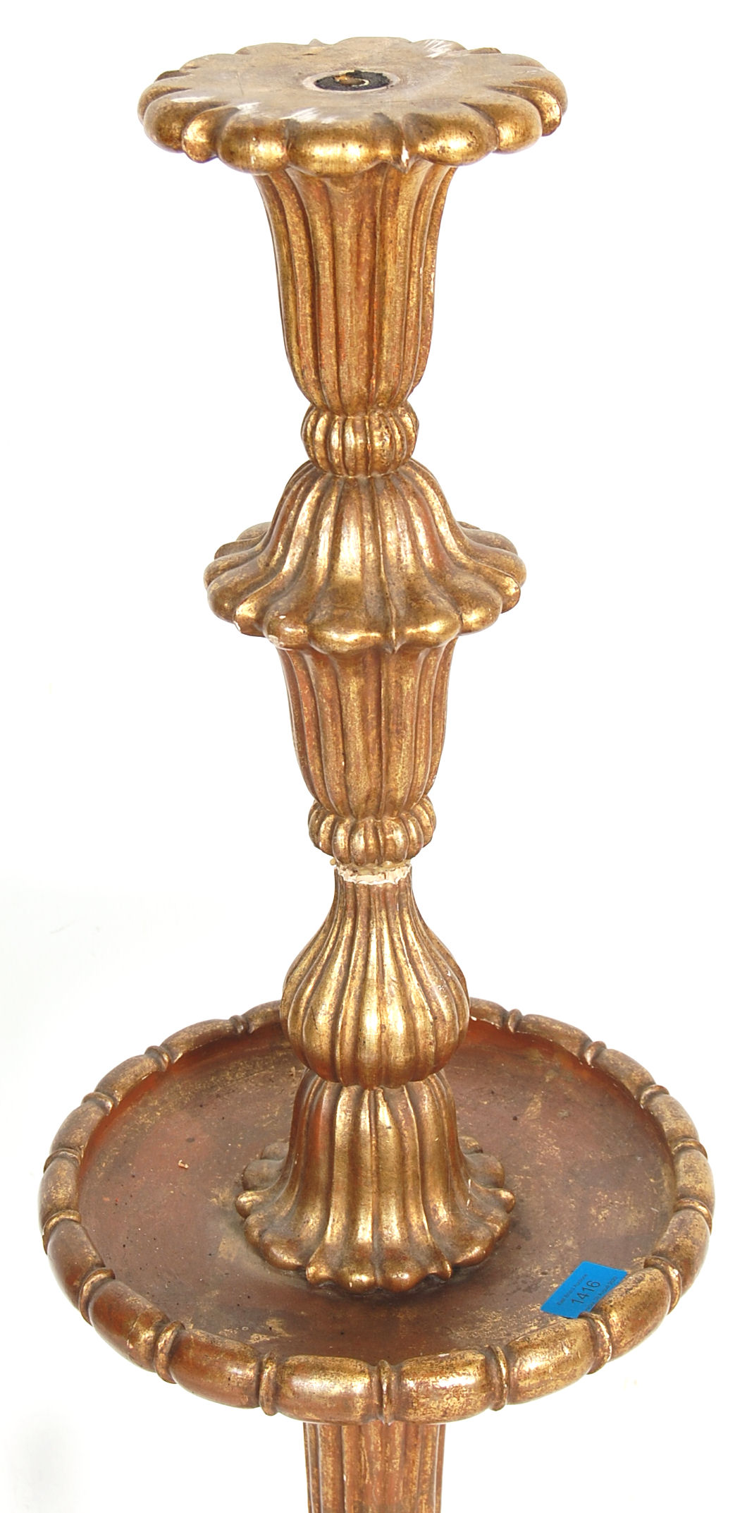 A 20th Century antique rococo ecclesiastical floor standing large candlestick stand. The upright - Image 2 of 6