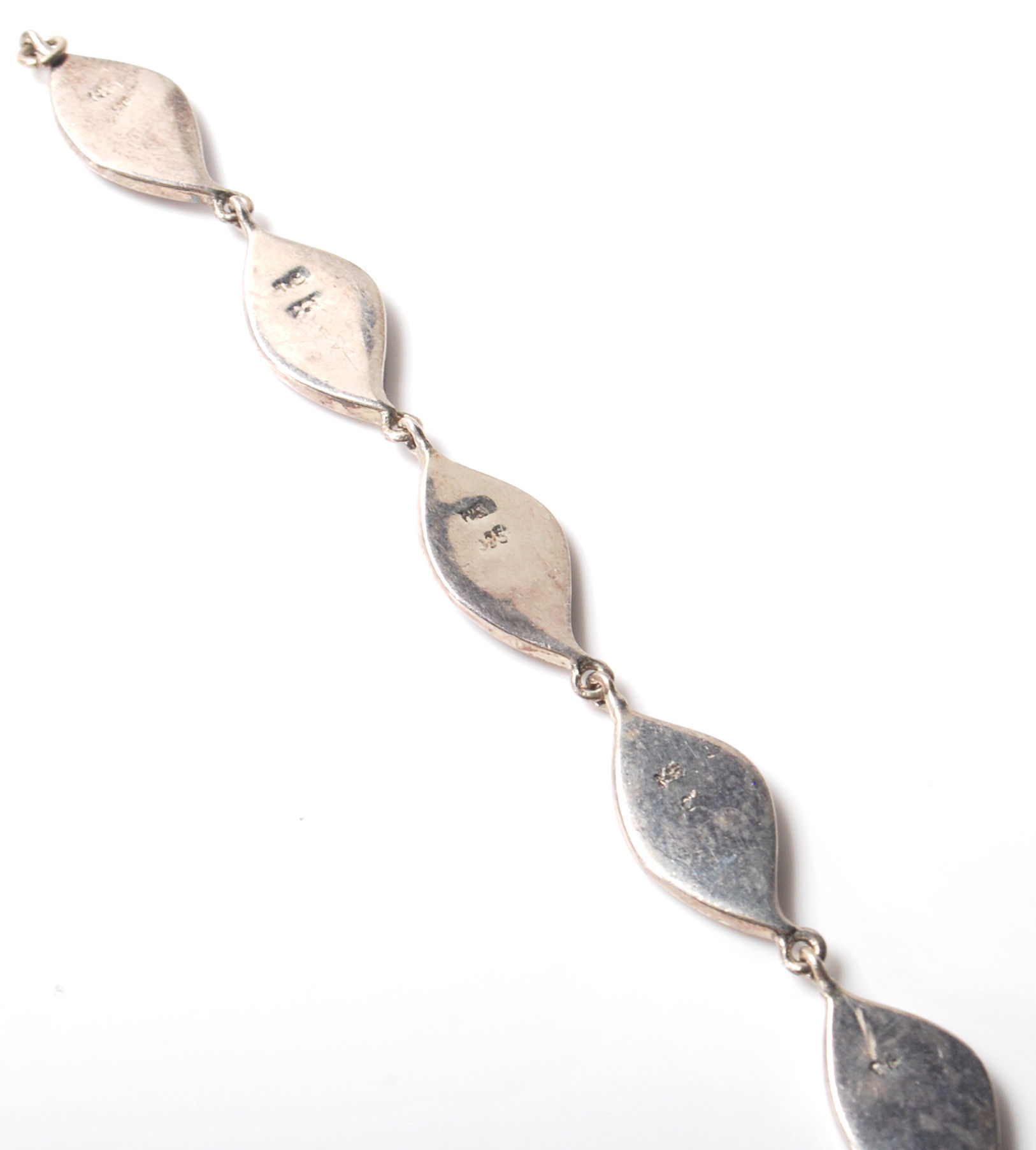 A group of stamped 925 silver bracelets to include two panel bracelets set with mother of pearl - Image 8 of 8