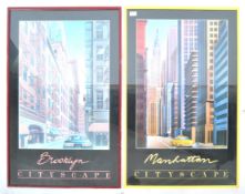 PAIR OF 1980'S AMERICAN BROOKLYN & MANHATTEN CITYSCAPE POSTERS