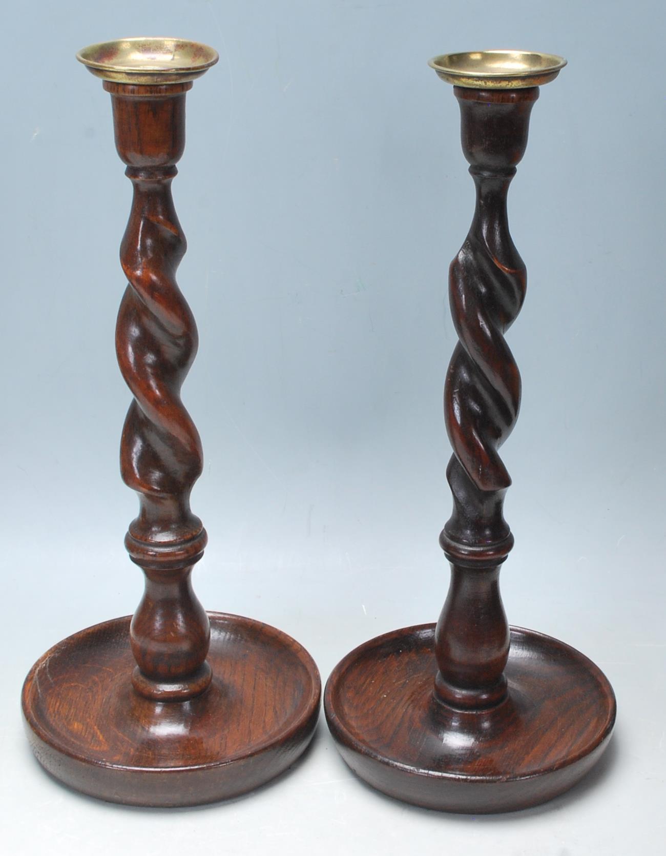 A collection of mid-century woodenware to include a pair of mahogany tall twisted candlesticks, - Image 6 of 9