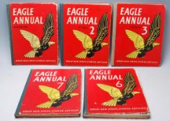 A group of five vintage retro Eagle Annual annuals by Hilton Press Ltd, edited by Marcus Morris to