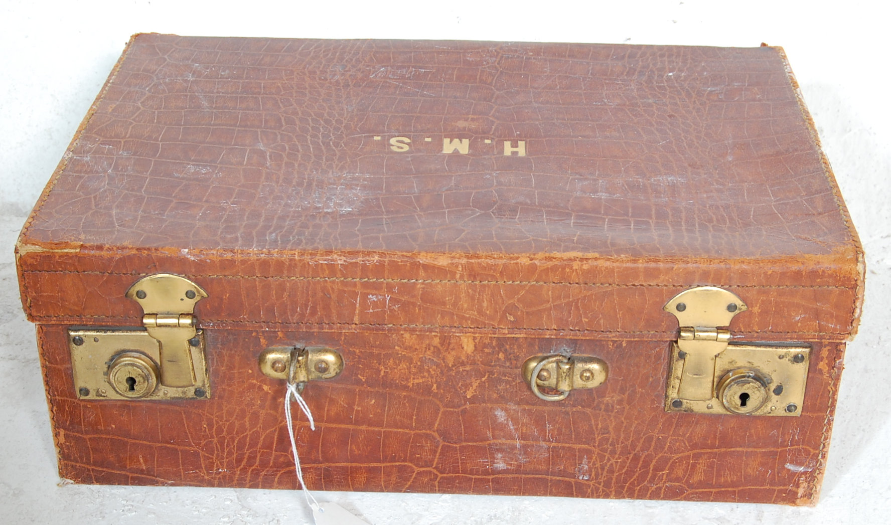 Two vintage 20th Century suitcases / briefcases  to include a brown crocodile skin effect example - Image 12 of 12