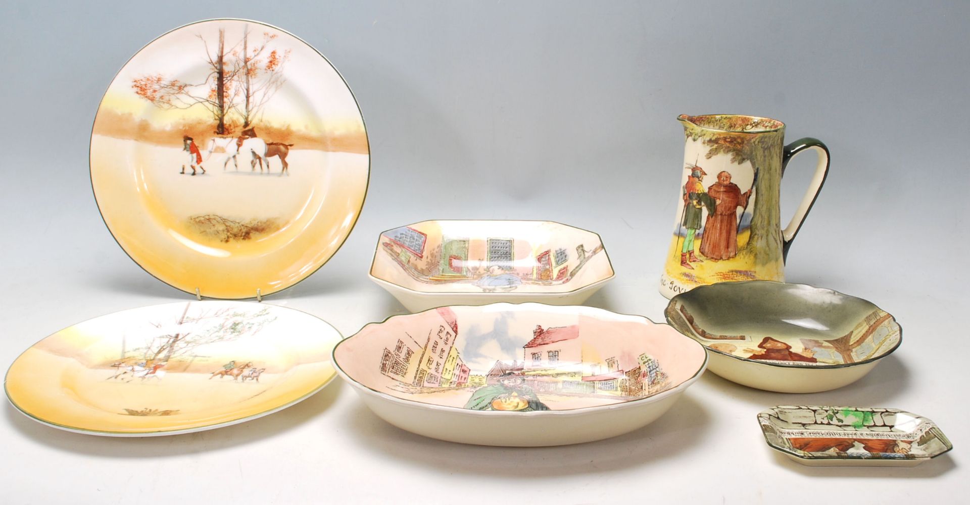 A group of Royal Doulton china series ware to include an Under the Greenwood tree jug, The Fat Boy