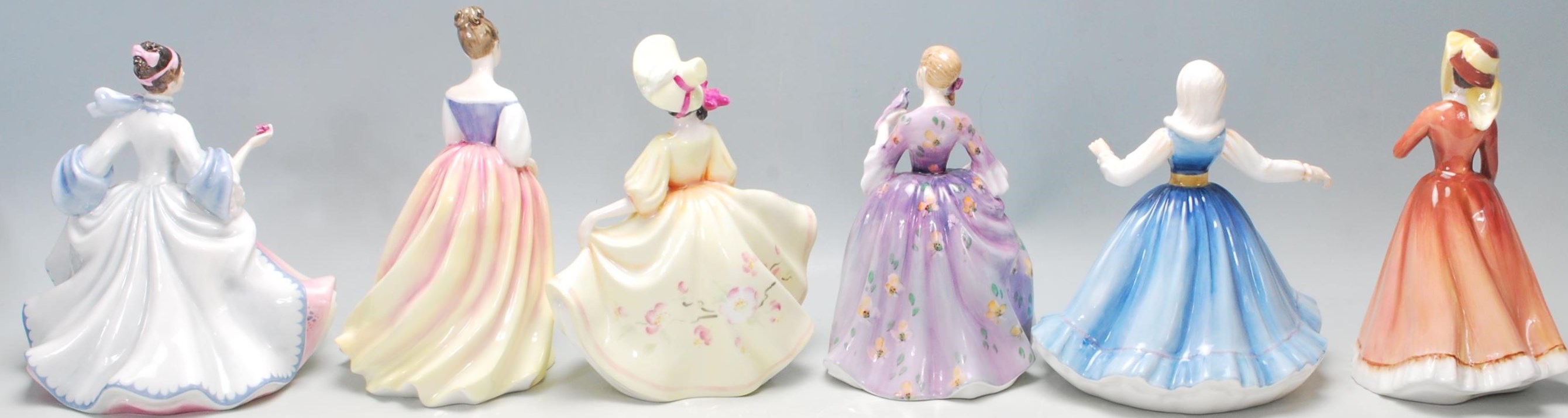 A group of six Royal Doulton porcelain figurines to include Rebecca HN2805, Julia HN2705, Sunday - Image 3 of 7