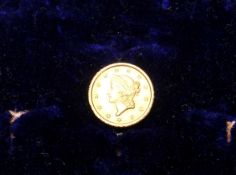 Gold USA One dollar 1853 coin with Liberty head Type 1, 1.67 grams