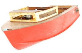 An original retro vintage scratch built wooden toy motorised speedboat OSS 221 " Max engine "