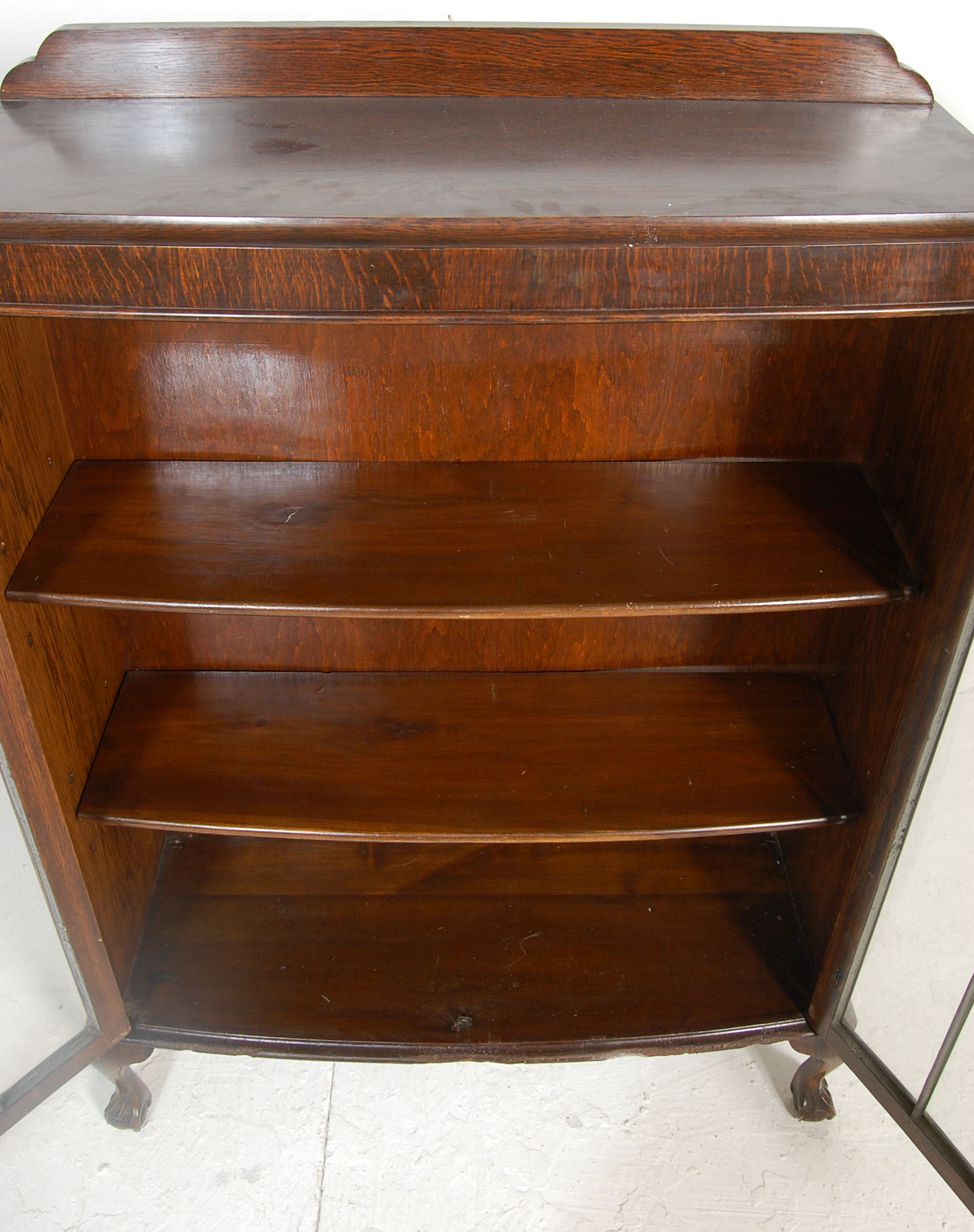 A 1930's Art Deco oak bow front library  bookcase cabinet. The cabinet having a raised back over - Image 3 of 5