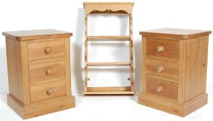 A pair of antique style country  pine bedside pedestal chests of drawers - cabinets. Each having a