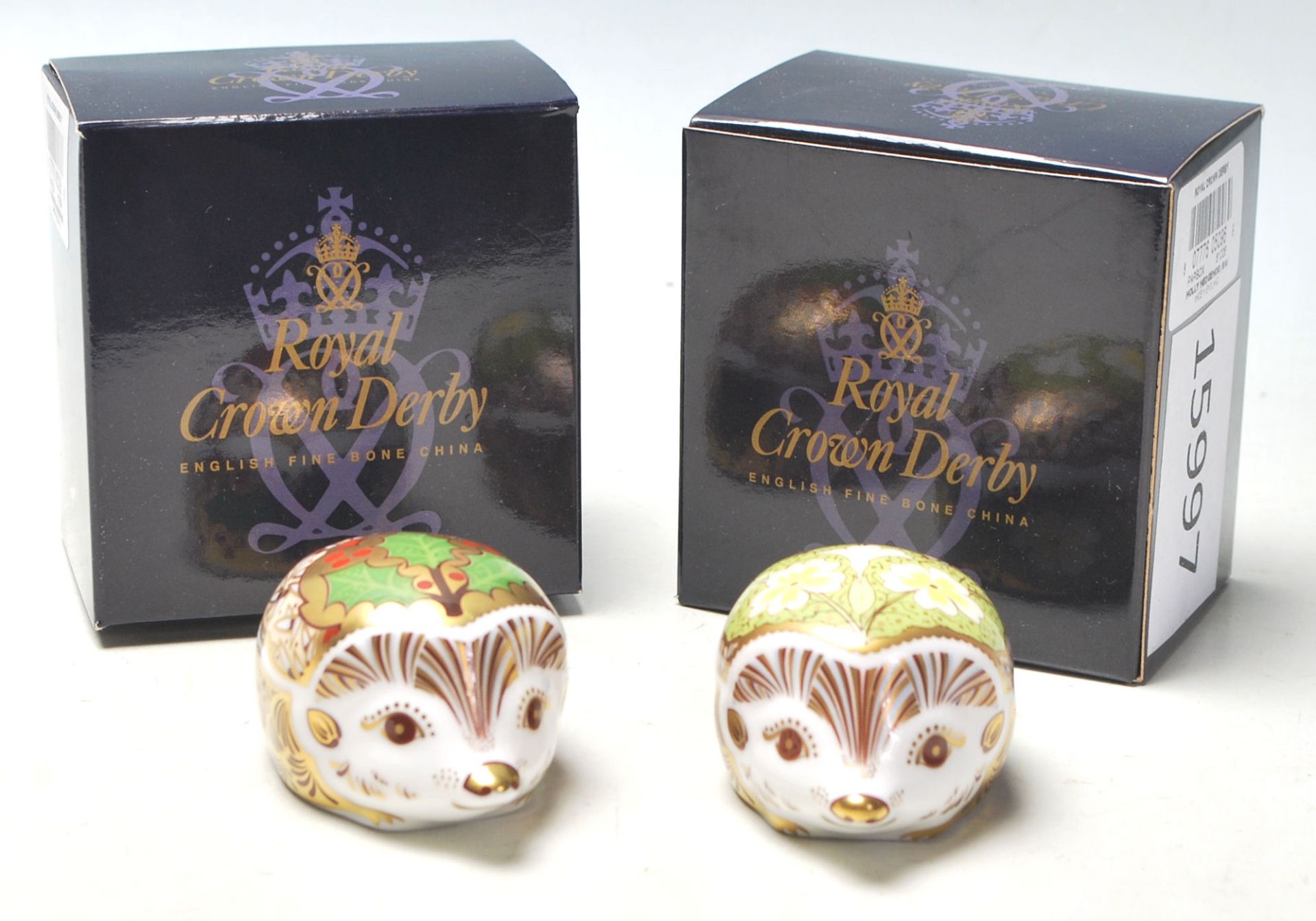 A pair of Royal Crown Derby paperweights to include Primrose Hedgehog and Holly Hedgehog, each