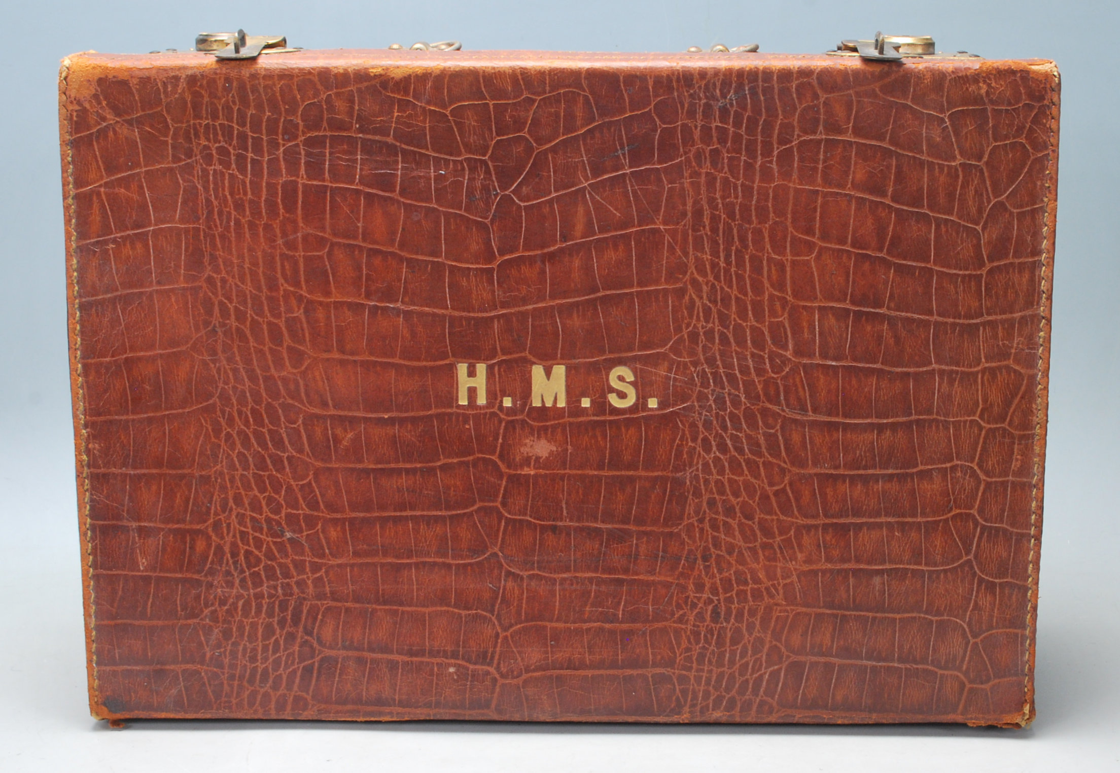 Two vintage 20th Century suitcases / briefcases  to include a brown crocodile skin effect example - Image 4 of 12