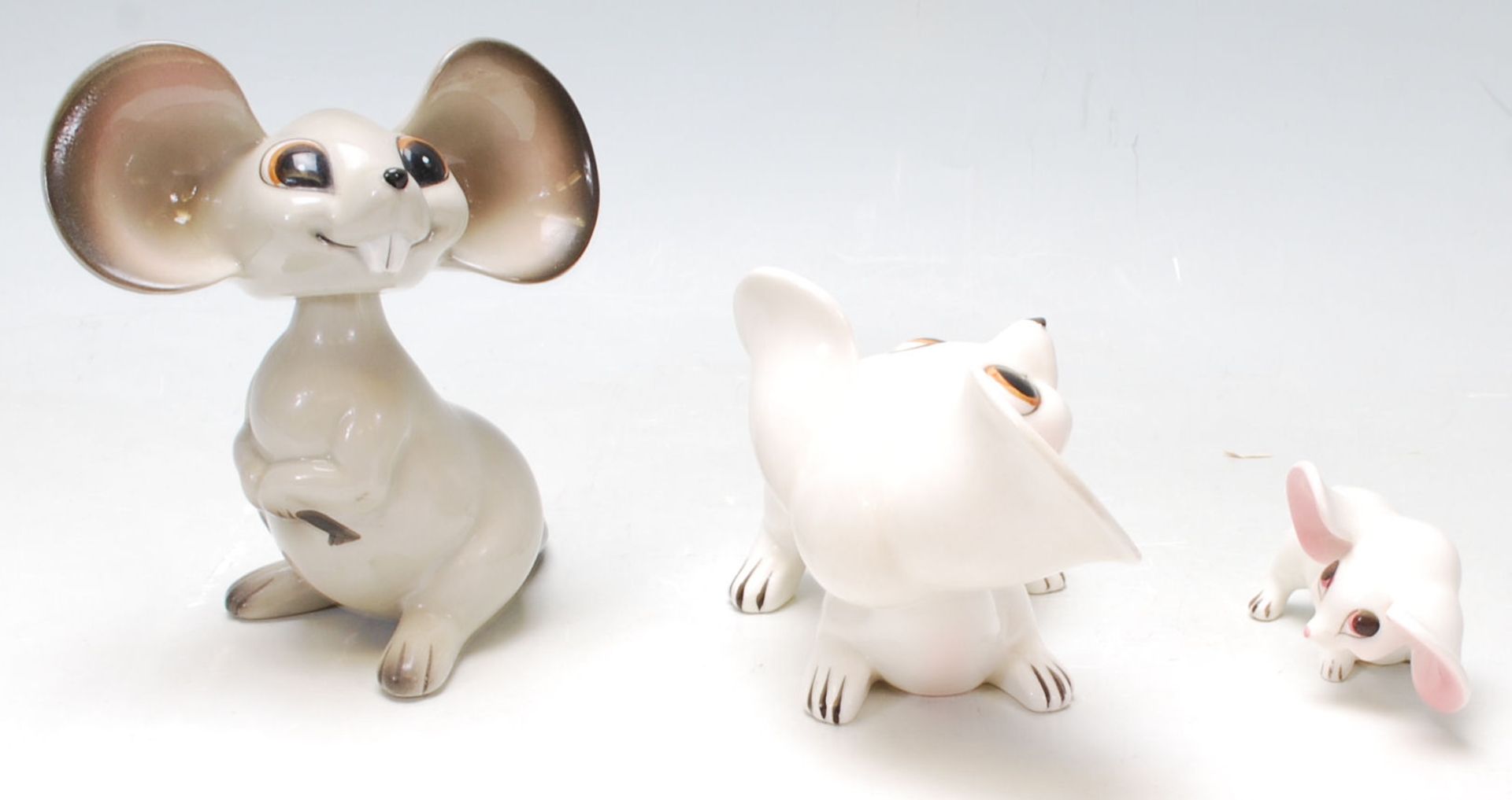 A group of 1960’s vintage German ceramic mice comprising of a pair of white and pink mice sitting on - Image 2 of 9