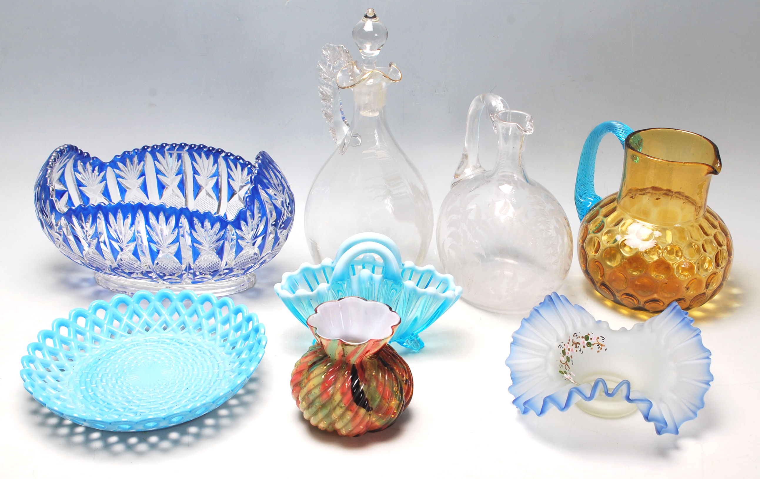 A collection of 19th century and later Victorian glass to include Mary Gregory enamelled glass