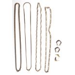 A collection of stamped 925 silver jewellery to include a figaro necklace chain, a popcorn chain,