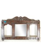 A 19th century Victorian antique carved oak hall mirror having bevelled edge central mirror