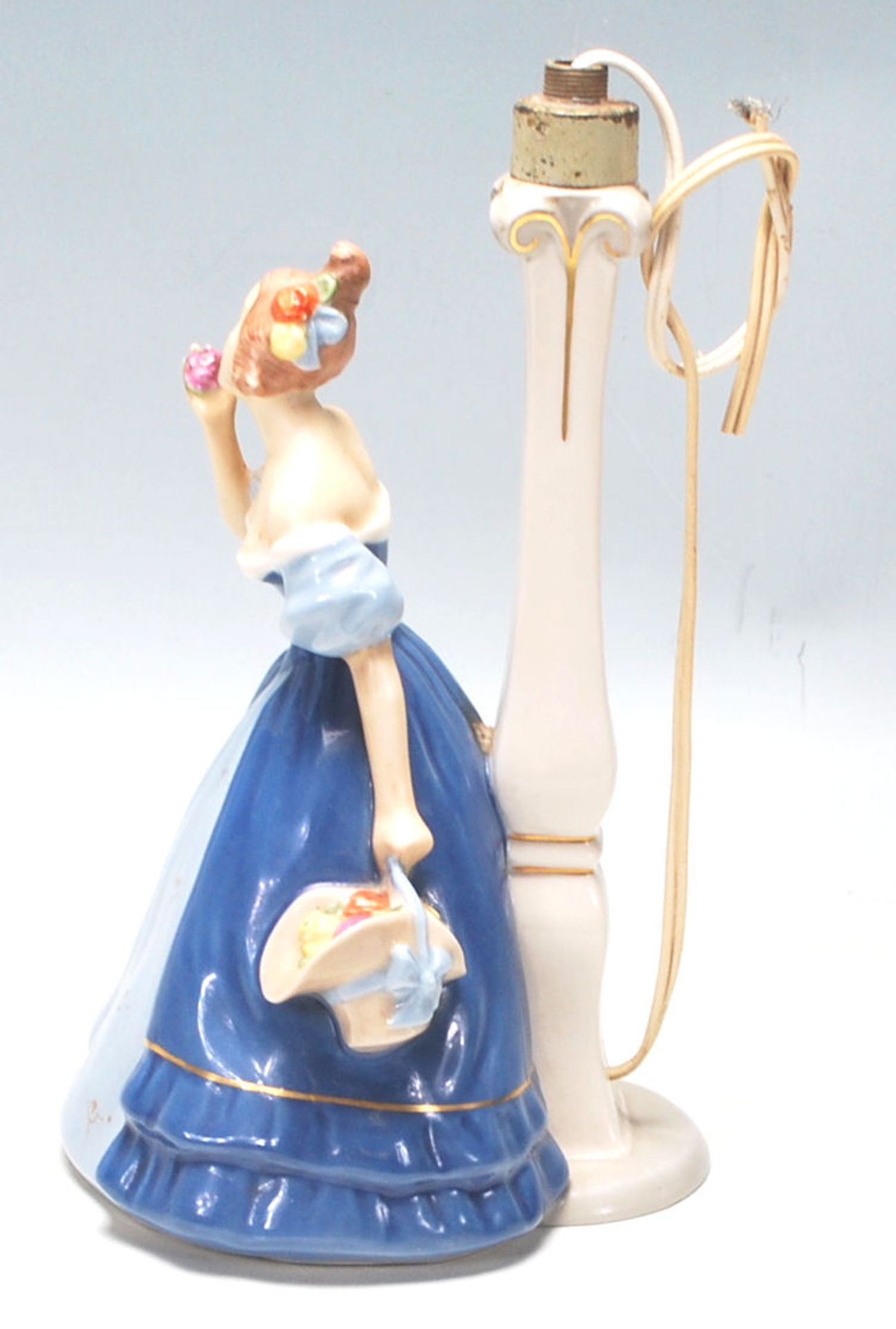 A vintage Royal Dux Art Deco porcelain figurine table lamp, having a ceramic lamp stem and a young - Image 4 of 7