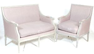 A good 20th century French Louis XVI style sofa suite comprising of a two-seat sofa and an