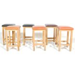 A set of six vintage mid century, circa 1960's retro beech wood kitchen stools with vinyl