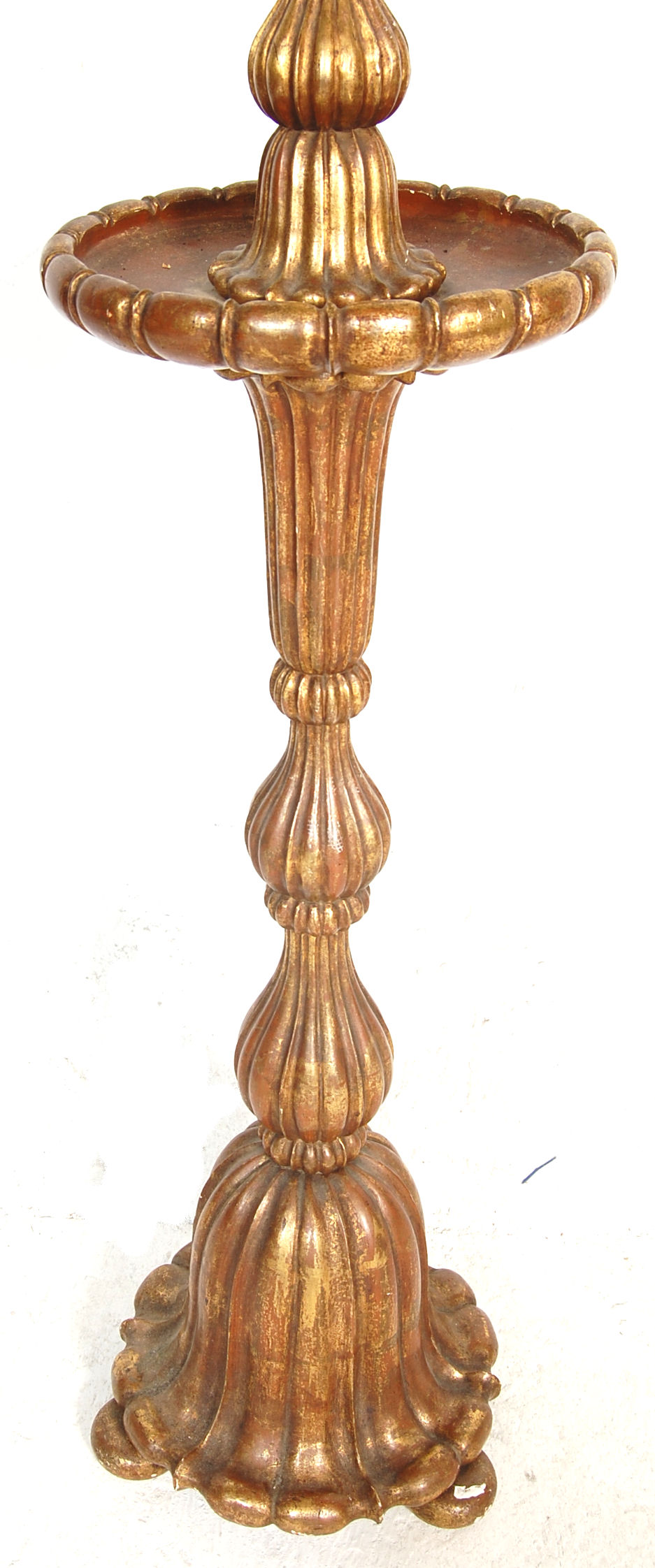 A 20th Century antique rococo ecclesiastical floor standing large candlestick stand. The upright - Image 4 of 6