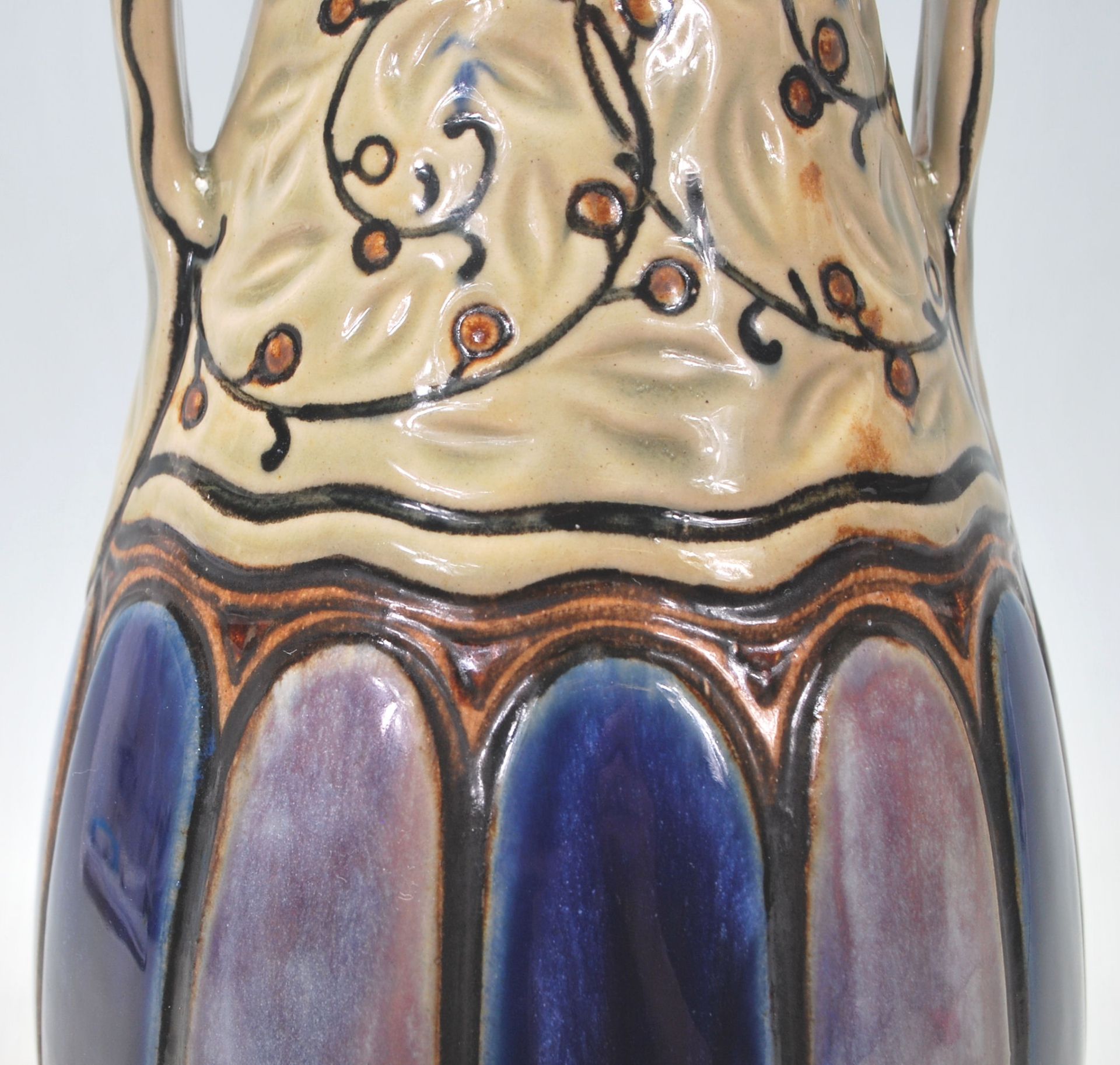 An early 20th Century Royal Doulton Lambeth stoneware large mantel vase in tapered form having - Image 6 of 7