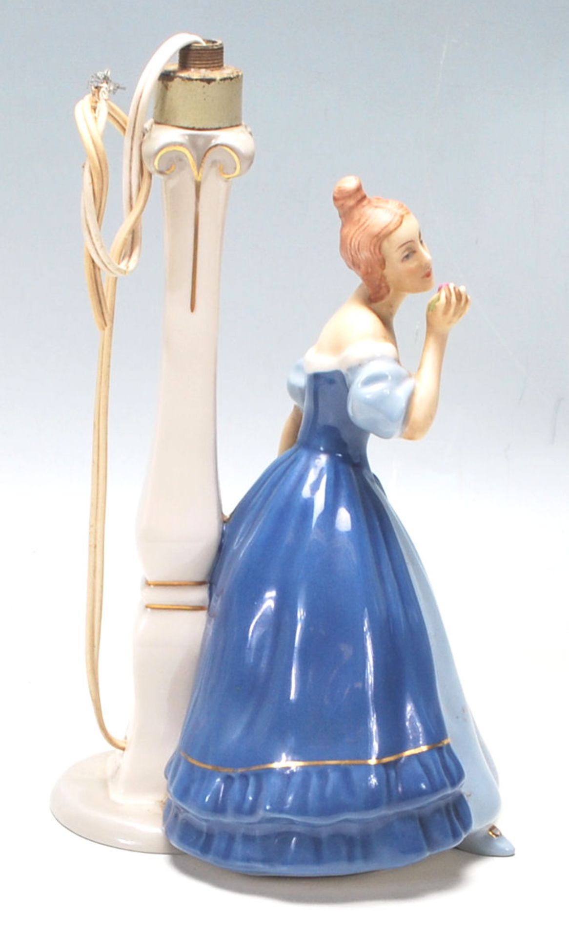 A vintage Royal Dux Art Deco porcelain figurine table lamp, having a ceramic lamp stem and a young - Image 2 of 7