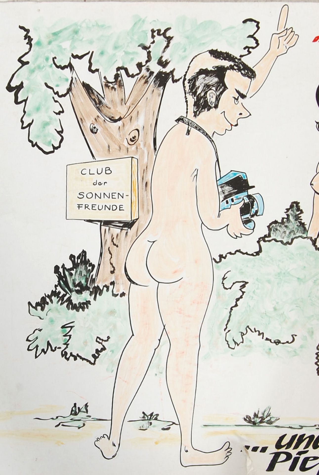 A large watercolour painted German nude picture “ Achtung “ ( caution ) poster depiction a nude - Bild 2 aus 4