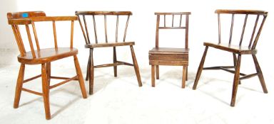 A set of four 20th Century vintage miniature teddy bear / doll chairs to include a pair of elm stick