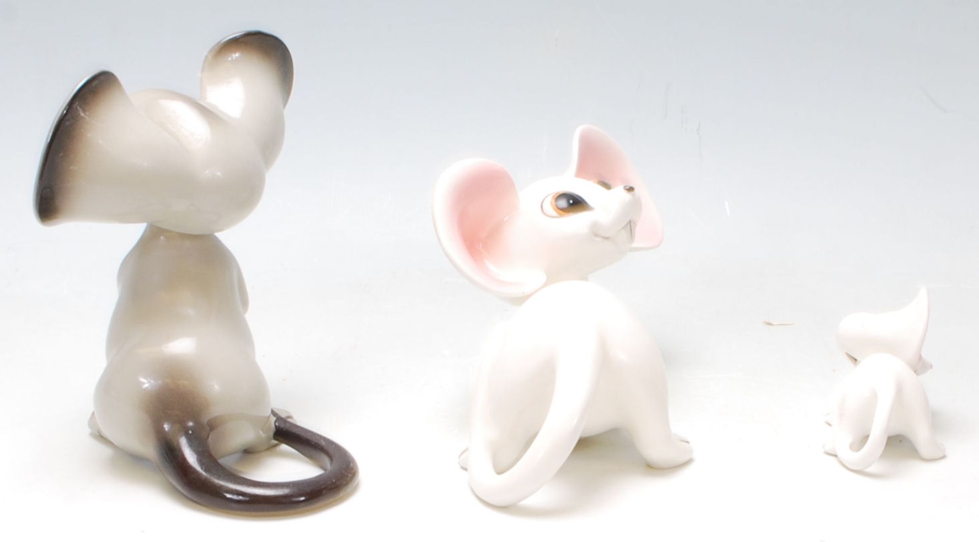 A group of 1960’s vintage German ceramic mice comprising of a pair of white and pink mice sitting on - Image 4 of 9