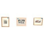 A mixed group of three framed and glazed artists print picture paintings to include "Pilgrims" 3/