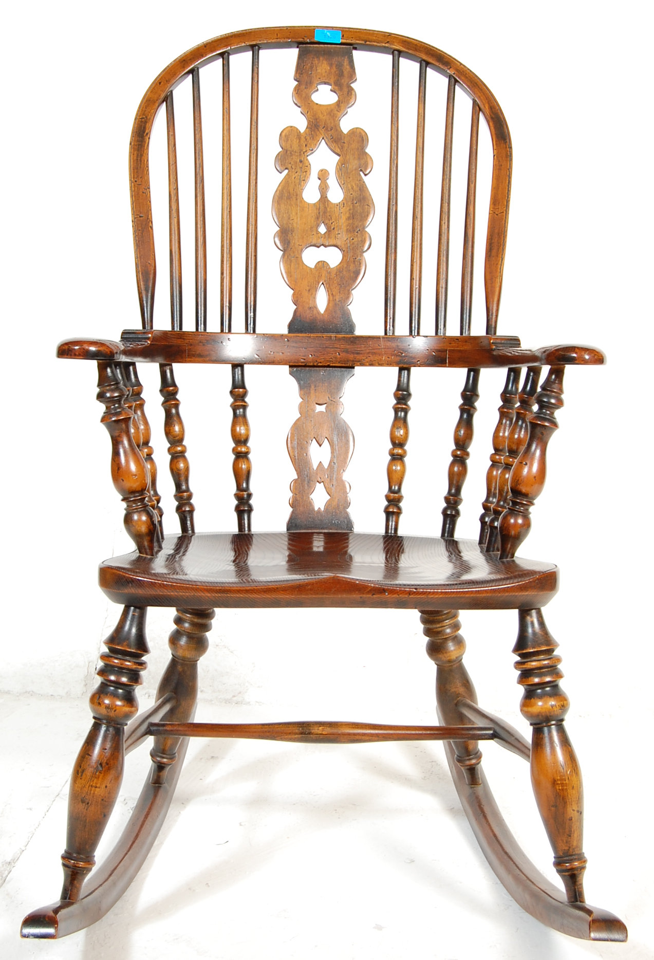 A good quality reproduction 19th Century Victorian Windsor rocking chair having a hooped back with a - Image 2 of 12