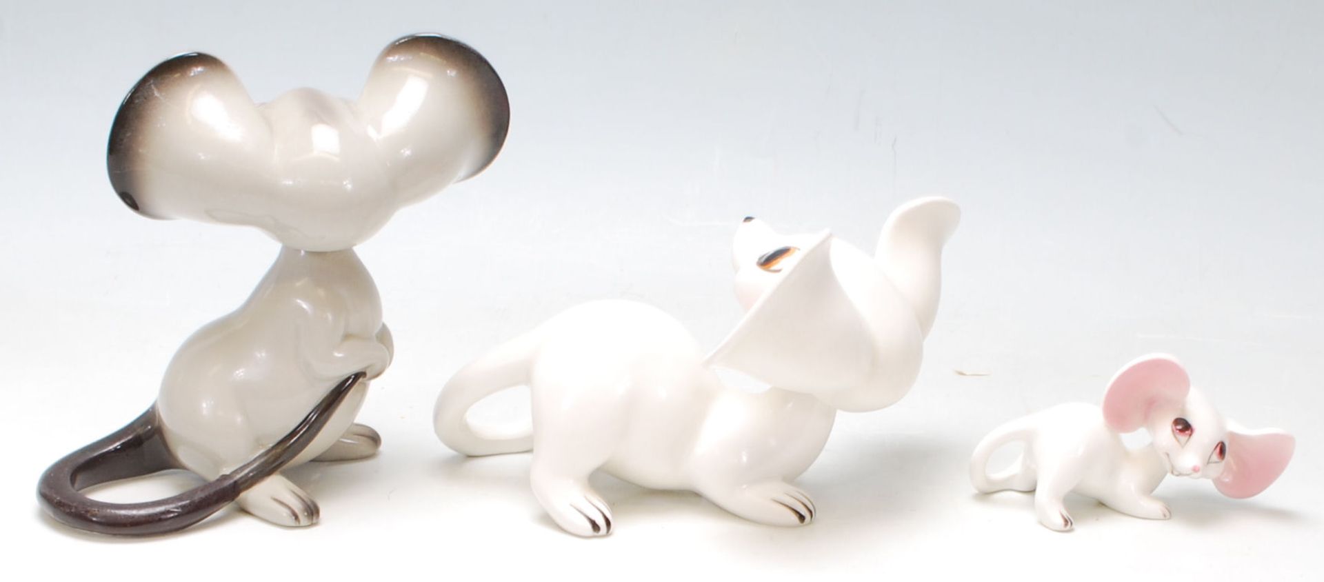 A group of 1960’s vintage German ceramic mice comprising of a pair of white and pink mice sitting on - Image 3 of 9