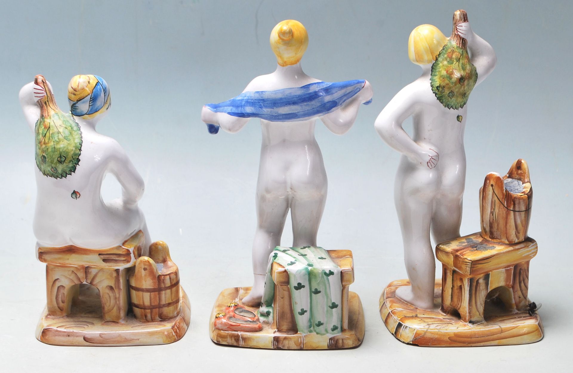 A group of three 20th Century ceramic Russian figurines depicting three stylised nudes ladies each - Bild 3 aus 6