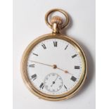 A 20th Century gold plated open face pocket watch having a white enamelled dial with roman