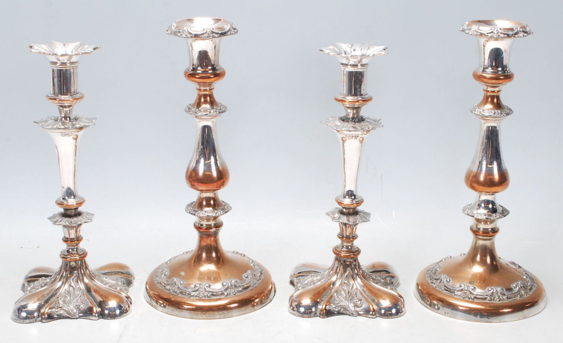 Two pairs of 20th Century silver plated candlesticks to include one pair having round bases with - Bild 2 aus 5