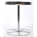 20TH CENTURY RETRO CHROME AND FAUX MARBLE PEDESTAL TABLE