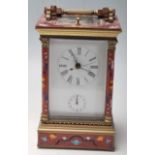 An unusual 20th Century carriage clock having enamelled cloisonne decoration to the case having