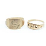 An early 20th Century Edwardian hallmarked 15ct gold gypsy ring with engraved shoulders (stones