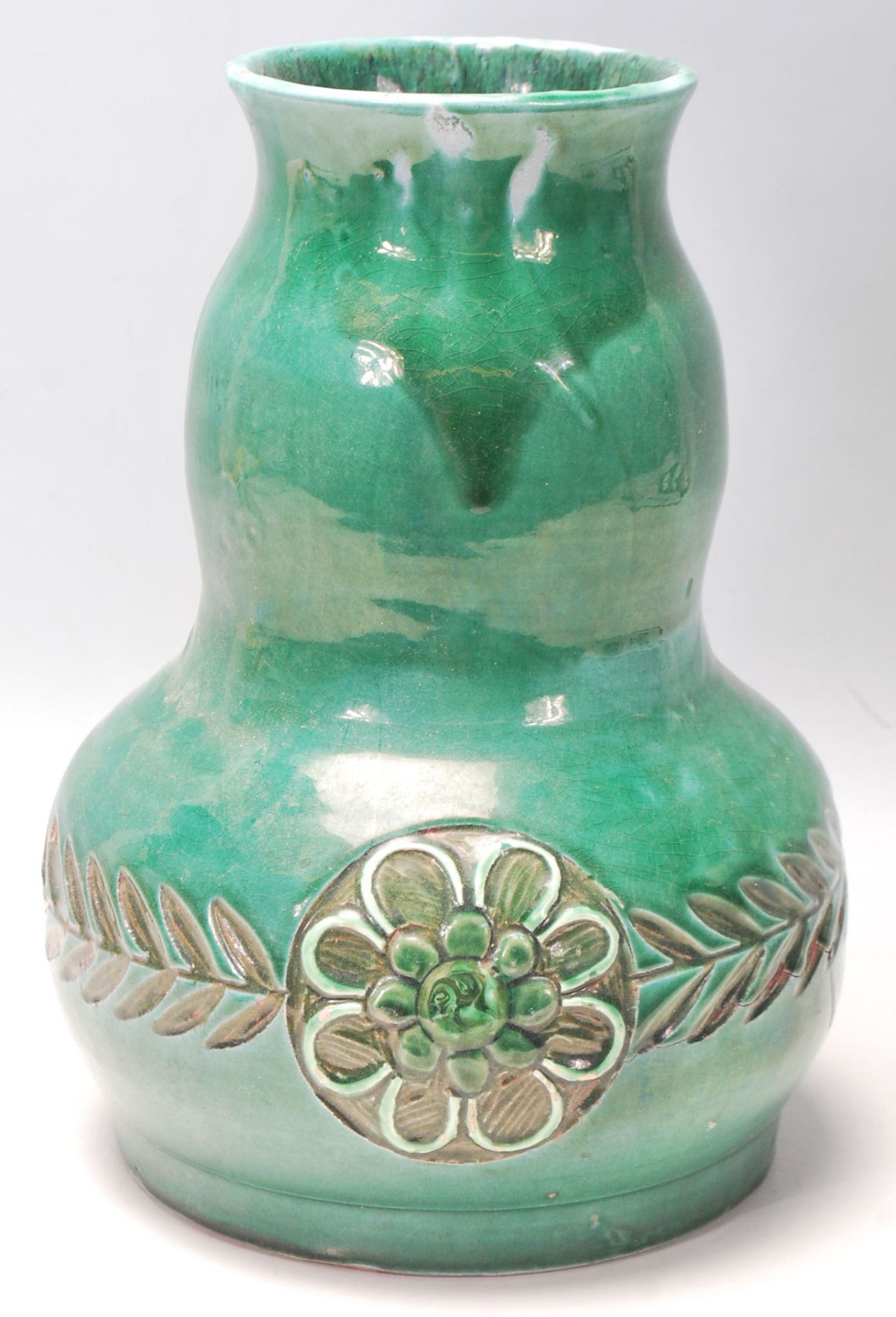 An early 20th Century Devonia Art Fremington Barum terracotta vase by Ed Judler in a bulbous form - Image 3 of 6