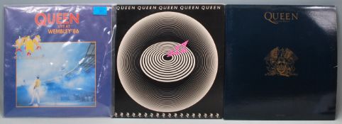 A group of three vinyl long play LP record albums by Queen to include – Jazz – Original EMI 1st U.K.