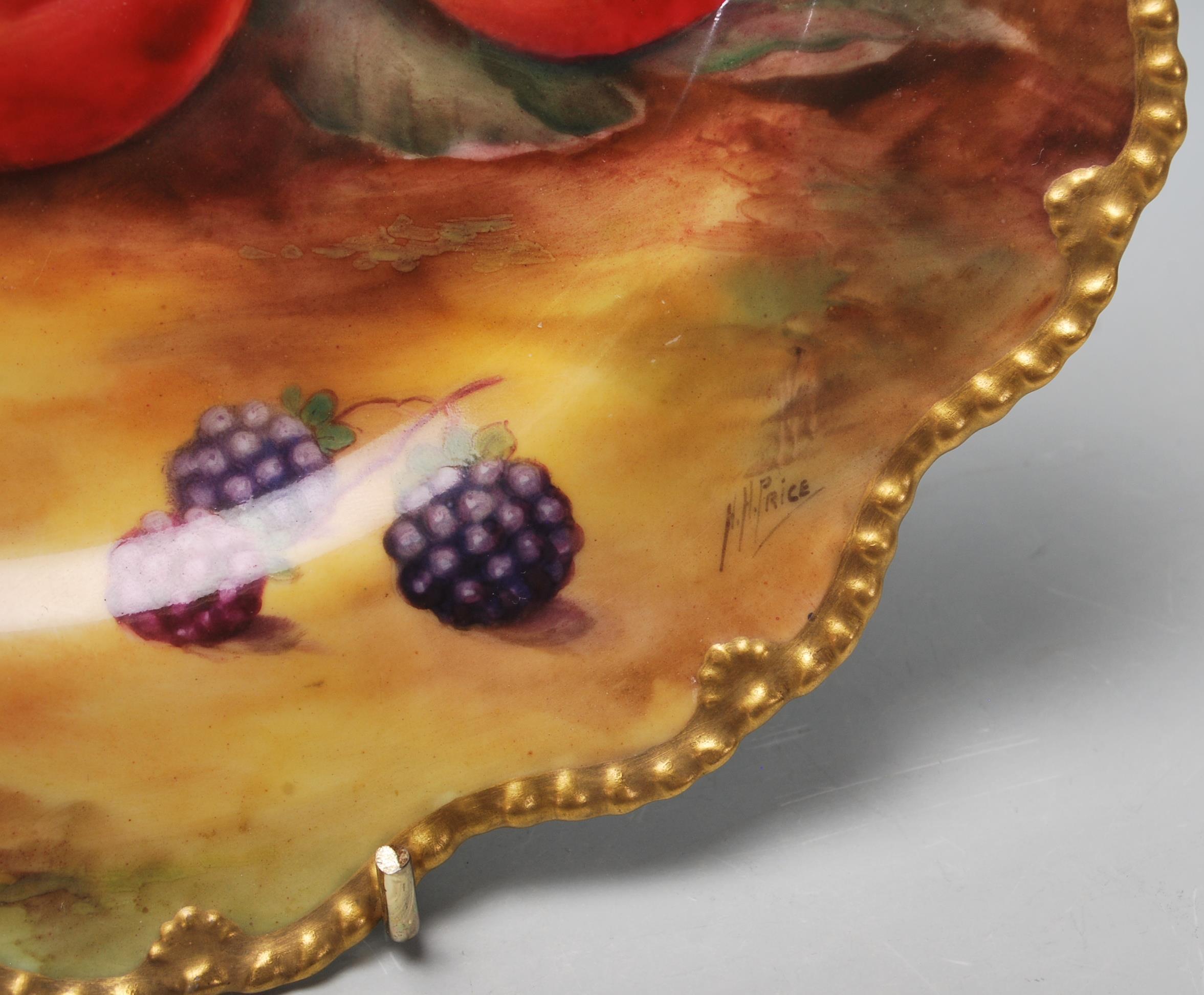 A Royal Worcester plate dish dated 1929 by HH Price hand painted / decorated with fruit to a mossy - Image 4 of 5