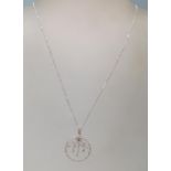 A 9ct white gold fine link necklace chain having marked 925 silver pendant of circular form being