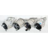 A set of 4 retro 20th century industrial polished metal stage lights for cinema - theatre being of