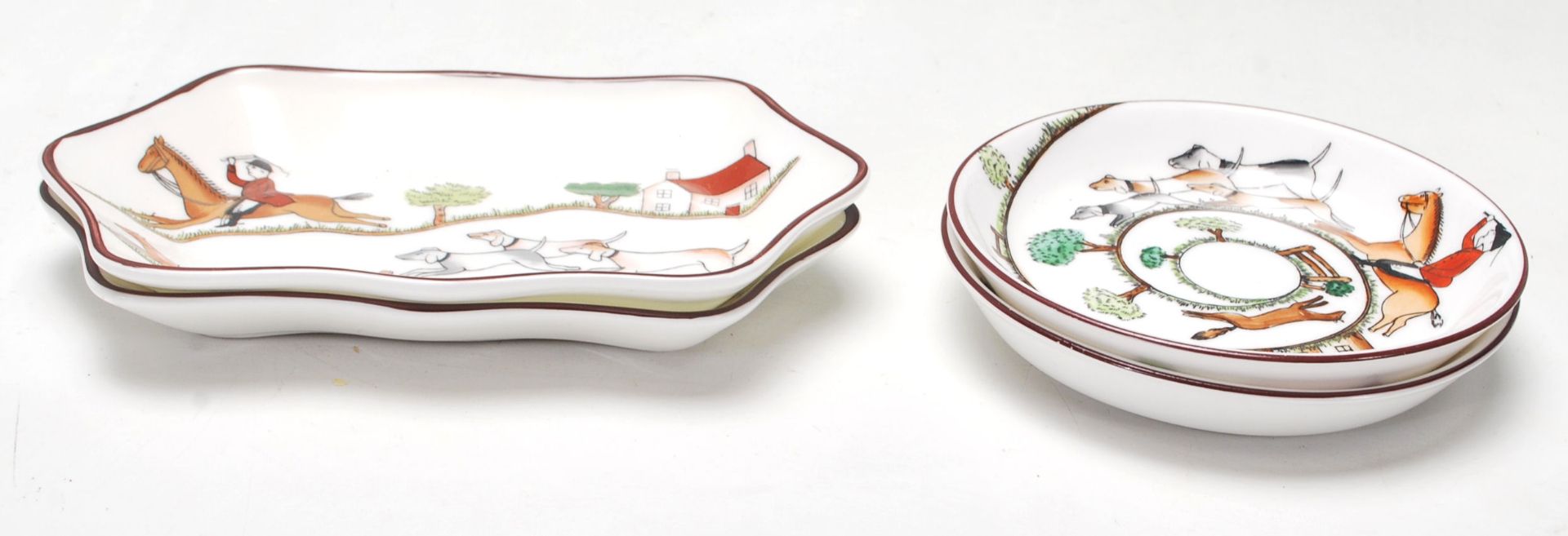 A vintage 20th Century Crown Staffordshire “ Hunting Scene “ fine bone china part dining set - Image 8 of 9