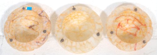 A collection of 3 vintage art deco 1930s frosted  tutti frutti dome shaped mottled glass ceiling