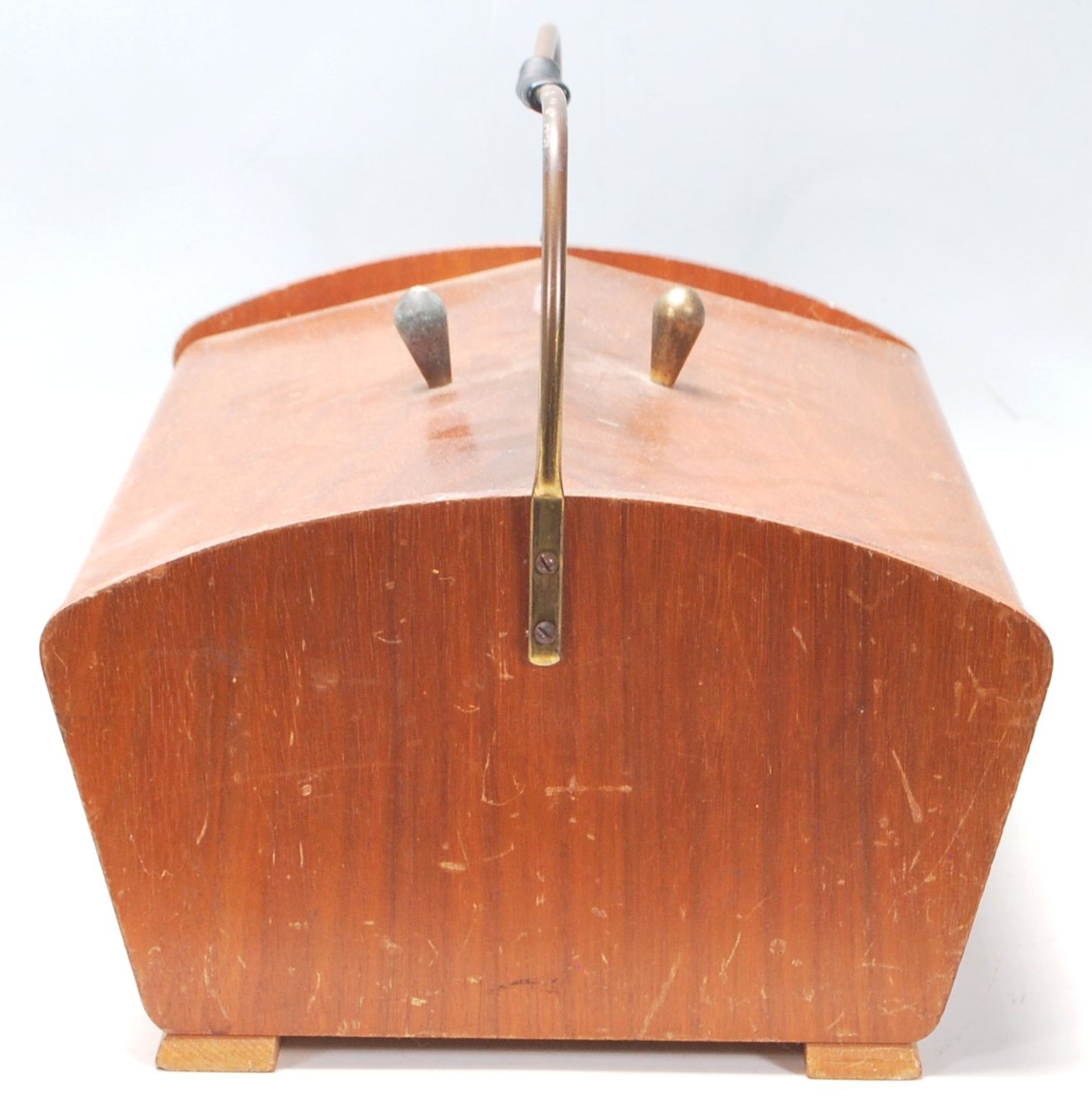 A retro vintage mid 20th century Danish teak sewing box with two flaps opening to reveal a sectional - Bild 3 aus 7